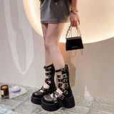 hulianfu Summer Gladiator Sandals Women Metal Rivet Punk Streetwear Wedge Platform Thick Heeld Ankle Buckle Strap High Quality Shoes