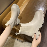 hulianfu Spring Fashion Ladies Elegant White Ankle Boots Female High Heel Platform Shoes Black Gothic Leather Punk Ankle Boots