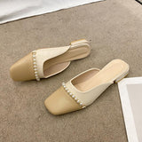 Shoes Slippers Women Summer Cover Toe Low Slides Pantofle Female Mule  Mules Rome Hoof Heels Fabric PU Mules For Women
