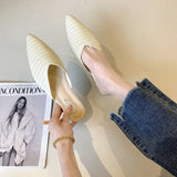 hulianfu Woman Mules Shoes Outdoor Women Slippers Female Square Toe Shallow Low-heel Casual Shoes Comfortable Slippers Slides New