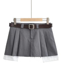 new Spring fashion women low waist with belt clothes two pieces pleated mini skirt female short