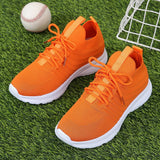 hulianfu Orange Knitted Breathable Sneakers for Women Plus Size 43 Non Slip Mesh Flats Woman Comfortable Soft Platform Loafers Shoes