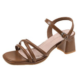 hulianfu Summer Square Heels Sandals for Women  Open Toe Ankle Strap Beach Sandals Woman Fashion Thick Heel Dress Shoes Ladies