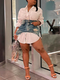 Solid Lapel Long Sleeve Single Breasted Shirt Dress and Irregular Denim Skirt Two Piece Set Women  Cute Street Outfit