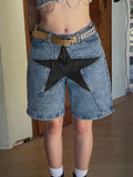 Summer Blue Women Denim Shorts Fashion Star Patchwork High Waist Straight Short Jeans Goth Casual Streetwear Y2K Shorts
