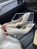 hulianfu White Design Rhinestones Women Pumps Spring Fashion Pointed Toe Female Shallow High Heel Elegant Women's Work Dress Shoes