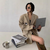 Blazers Women Elegant Solid Suit Jackets Korean Office Lady Simple Single Breasted Loose Leisure All-Match Coat Top New