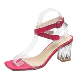 hulianfu Women's Fashion Transparent High Heels Sandals Summer Ankle Strap Gladiator Shoes for Women Square Toe Clear Pvc Sandalias Mujer