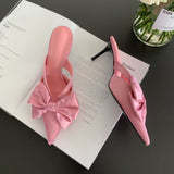 New Bow-knot Women Slipper Fashion Pointes Toe Slip On Ladies Mules Shoes Elegant Thin High Heel Sandal