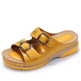 hulianfu Women Closed Toe Summer Shoes New Comfort Double Buckle Wedge Ladies Sandals Plus Size Platform Casual Slippers Women