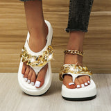 hulianfu New Women Slippers Fashion Sexy Chain Flip-flops Slip-on Comfort Beach Shoes Platform Flat Sandals Plus Size Zapatillas De Mujer