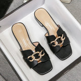 new summer women's outerwear slippers fashion metal chain High heel Ladies Casual Sandals Korean style Large size 41-43