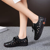 hulianfu Plus Size Casual Sneaker for Women  Summer Hollow Breathable Women Flats Sandals Luxury Soft Leather Non Slip Ladies Shoes