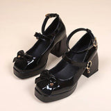 hulianfu Women Pumps Mary Jane Lolita Shoes Gothic Chunky High Heel Platform Shoes Female Tied Cosplay Harajuku Black Shoes Bows Heart
