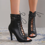 hulianfu Women Sandals Fashion Sexy Thin High Heels Open Toe Zipper Dancing Shoes Summer Ballroom Dance Short Boots Woman's Plus Size 43