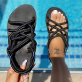 hulianfu Large Size Women Sandals Summer Flat Women's Shoes Hemp Rope Set Foot Beach Sandals Outdoor All-match Casual Slippers
