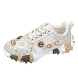 hulianfu Spring Summer Rhinestone Women Sneakser Ins Tide Diamond Breathable Luxury Designers Casual Thick Bottoms Dad Shoes