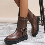 Metal Decor Platform Ankle Boots Women  Autumn Black Thick Bottom Short Botas Woman Plus Size 43 Pu Leather Motorcycle Shoes