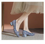 Single Shoes Women's  New Versatile Knitted Shoes Thick Heels and Pointed Toes Slip on Mesh Light Shoes 40 Zapatos De Mujer