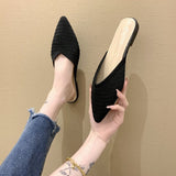 hulianfu Woman Mules Shoes Outdoor Women Slippers Female Square Toe Shallow Low-heel Casual Shoes Comfortable Slippers Slides New