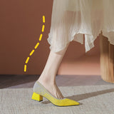 Single Shoes Women's  New Versatile Knitted Shoes Thick Heels and Pointed Toes Slip on Mesh Light Shoes 40 Zapatos De Mujer