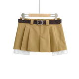 new Spring fashion women low waist with belt clothes two pieces pleated mini skirt female short