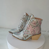 hulianfu Women ankle boots plus size 22-28cm women shoes Chinese style embroidered flowers blue boots Fortune Flower women boots 7 colors