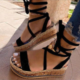 hulianfu Women Sandals  Summer Snake Wedge Shoes Ethnic Print Fashion Casual Lace Up Women Shoes Beach Ladies Plus Size Shoes Sandals