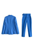 2023 Women Fashion Two Pieces Sets Office Wear Blazers Coat And With Belt High Waist Pants Female
