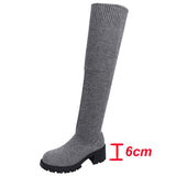 hulianfu Autumn Winter Women's Over The Knee Sock Boots Stretch Knitted Thick Heels Long Boots Woman Slip On Platform Shoes