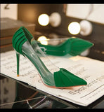 hulianfu New Woman Pink Pumps Luxury Designer Metal Pointed Stiletto Shallow Mouth Single Shoes High Heels Women Green Party Shoes