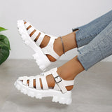 hulianfu Summer Fashion Gladiator Women Narrow Band Cross-tied Platform Square Heel Peep Toe Rome Design Sexy Mature Shoes Ladies Female