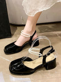 hulianfu French Vintage Black Shoes Non Slip Women Elegant Comfort Square Toe Sandals  Summer Korean Fashion Hollow Shoes Office Lady