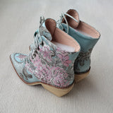 hulianfu Women ankle boots plus size 22-28cm women shoes Chinese style embroidered flowers blue boots Fortune Flower women boots 7 colors