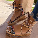 hulianfu Women Sandals  Summer Snake Wedge Shoes Ethnic Print Fashion Casual Lace Up Women Shoes Beach Ladies Plus Size Shoes Sandals