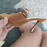 Elastic Knitting Slides Women Mules Fashion 9cm High Heels Summer Sandals Women Stiletto Heels Slippers Slides for Women