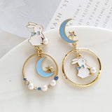 Korean New Light Luxury Zircon Moon Star Asymmetric Stud Earrings For Women Crystal Cloud Pearl Earring Girl Jewelry Gifts