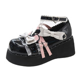 hulianfu Cute Bowtie Round Toe Mary Jane Shoes Women  Autumn Patent Leather Chunky Platform Pumps Woman Ankle Straps Lolita Shoes