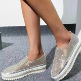 hulianfu Luxury Women Flats Rhinestone Bling Sewing Platform Loafers Slip on Sewing Shallow Fashion Casual Shoes Ladies Footwear