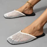 hulianfu Women's Summer Home Slippers New Mesh Flat Shoes Square Toe Casual Sandals Wholesale Shoes For Women Zapatos de mujer