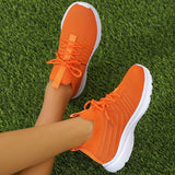 hulianfu Orange Knitted Breathable Sneakers for Women Plus Size 43 Non Slip Mesh Flats Woman Comfortable Soft Platform Loafers Shoes