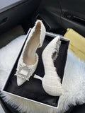 hulianfu White Design Rhinestones Women Pumps Spring Fashion Pointed Toe Female Shallow High Heel Elegant Women's Work Dress Shoes