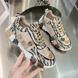 hulianfu Spring Summer Rhinestone Women Sneakser Ins Tide Diamond Breathable Luxury Designers Casual Thick Bottoms Dad Shoes