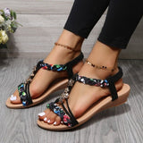 hulianfu Women Wedges Bohemian Sandals Summer  Flower Non Slip Beach Sandalias Mujer Elastic Band Low Heels Roman Shoes Woman
