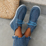 High Top Flat Heels Canvas Sneakers Women  Autumn Denim Blue Lace Up Casual Shoes Woman Plus Size 43 Anti Slip Sport Shoes