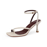 hulianfu Summer Sandals Narrow Band  Cowhide Women Sandals One Strap Sandals Thin High Heels Buckle Flip Flops Ladies Elegant Shoes