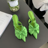 New Bow-knot Women Slipper Fashion Pointes Toe Slip On Ladies Mules Shoes Elegant Thin High Heel Sandal