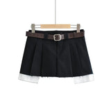 new Spring fashion women low waist with belt clothes two pieces pleated mini skirt female short