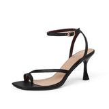 hulianfu Summer Sandals Narrow Band  Cowhide Women Sandals One Strap Sandals Thin High Heels Buckle Flip Flops Ladies Elegant Shoes