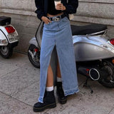 New Cotton Simple Vintage Long A-Line Skirt Slit Denim Skirt Y2K Party Skinny Vestidos Women Clothes Vero Vintage Size